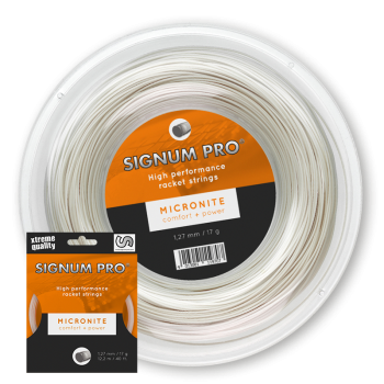 Signum Pro Micronite Tennissaite als 12,2-m-Saiten-Set und 200-m-Rolle in Transparent