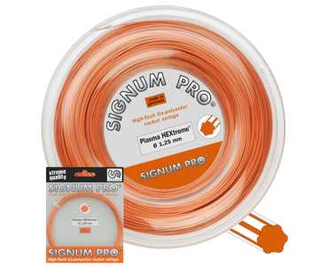 Signum Pro Plasma HEXtreme Tennissaite als 12,2-m-Saiten-Set und 200-m-Rolle in Perl-Orange