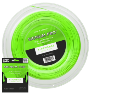 Signum Pro X-Perience Tennissaite als 12,2-m-Saiten-Set und 200-m-Rolle in Leuchtgrün
