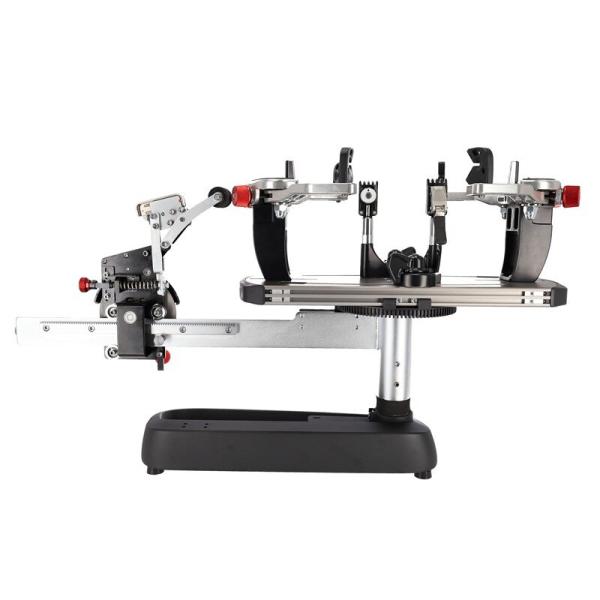 Gamma Momentum ST tabletop stringing machine in side view with crank on the left