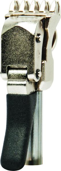 Gamma X-6 FC Pro Haltezange in Vorderansicht mit gezahnter Klemmfläche und schwarzem Bedienhebel