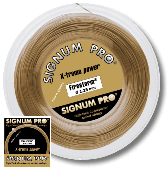 Signum Pro Firestorm Tennissaite in Gold Metallic als Saiten-Set und 200 m Rolle