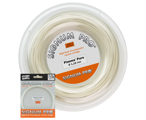 Signum Pro Plasma Pure tennis string as a 12.2 m string set and 200 m reel in a natural finish