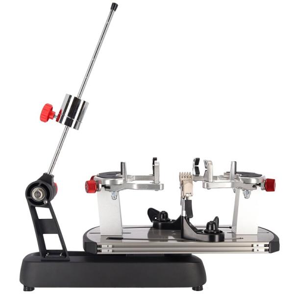 Right side view of the Gamma Momentum 6 Plus stringing machine with 6-point V-mount frame fixation and lever-based tension system